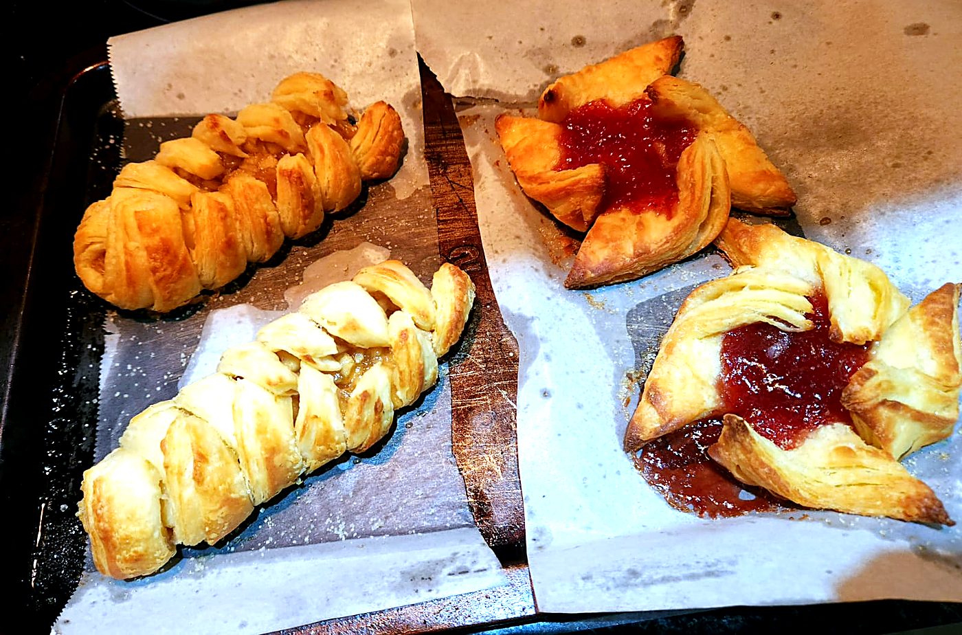Jam danishes and plaited pastries